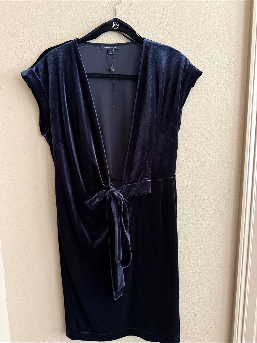 Tommy Hilfiger Navy Velvet Mini Dress with Tie Front
